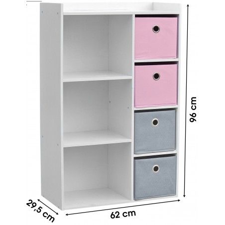 Meuble de rangement pour fille 3 niches + 4 tiroirs Rose et Gris