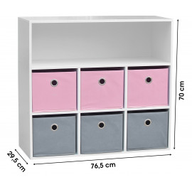 Meuble de rangement pour fille 6 paniers + 1 niche Rose et Gris 2