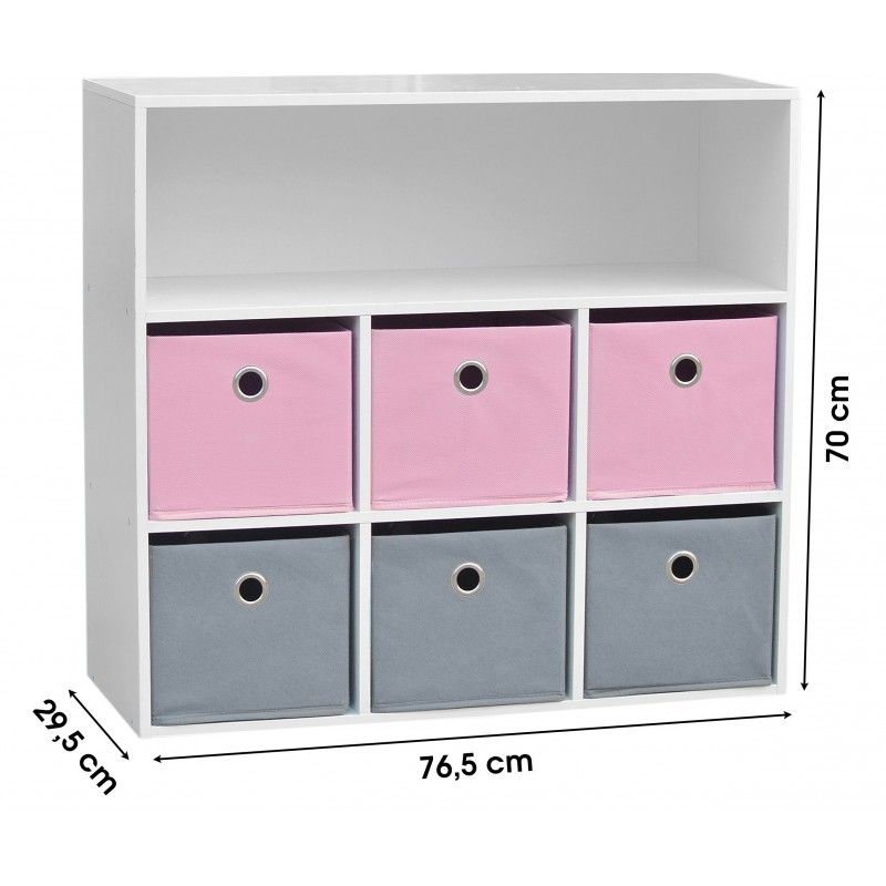 Meuble de rangement pour fille 6 paniers + 1 niche Rose et Gris