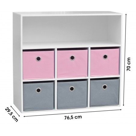 Meuble de rangement pour fille 6 paniers + 1 niche Rose et Gris