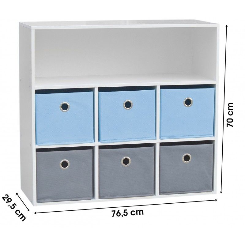 Meuble de rangement pour Garçon 6 paniers + 1 niche Bleu et Gris