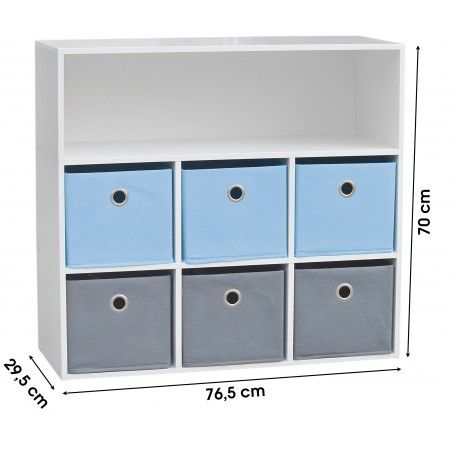 Meuble de rangement pour Garçon 6 paniers + 1 niche Bleu et Gris
