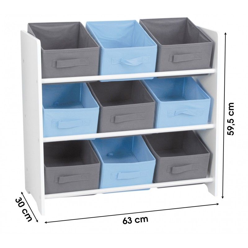 Meuble de rangement pour garçon 9 paniers Bleu et Gris