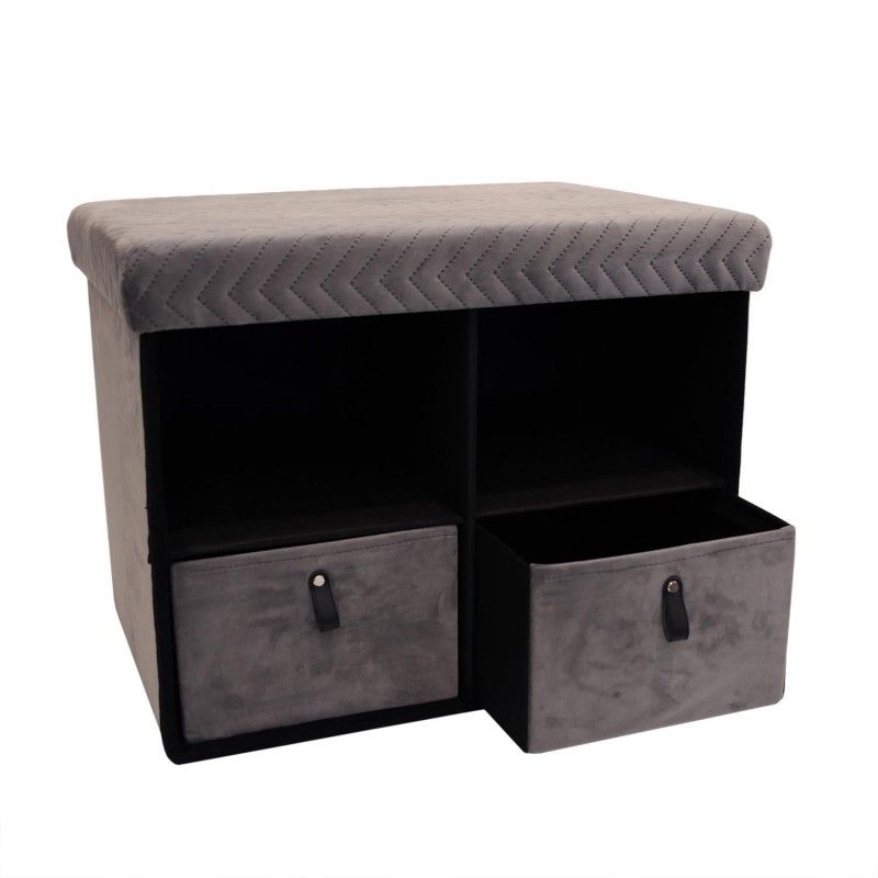 Banc Pliable 2 Tiroirs Velours Gris Home Deco Factory