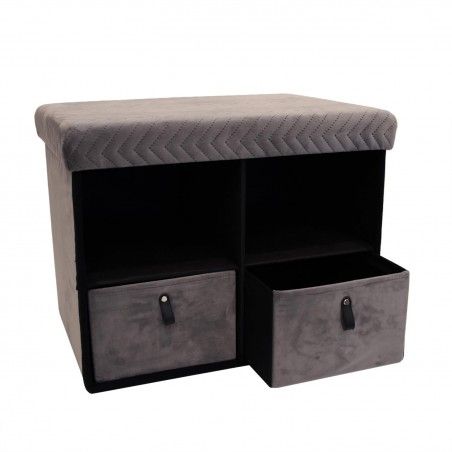 Banc Pliable 2 Tiroirs Velours Gris Home Deco Factory