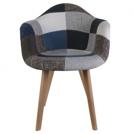 Lot de 2 Fauteuils Patchwork Bleu Gris Home Deco Factory