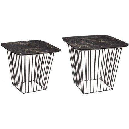 Lot De 2 Tables Appoint Gigognes Marble Noires Atmosphera