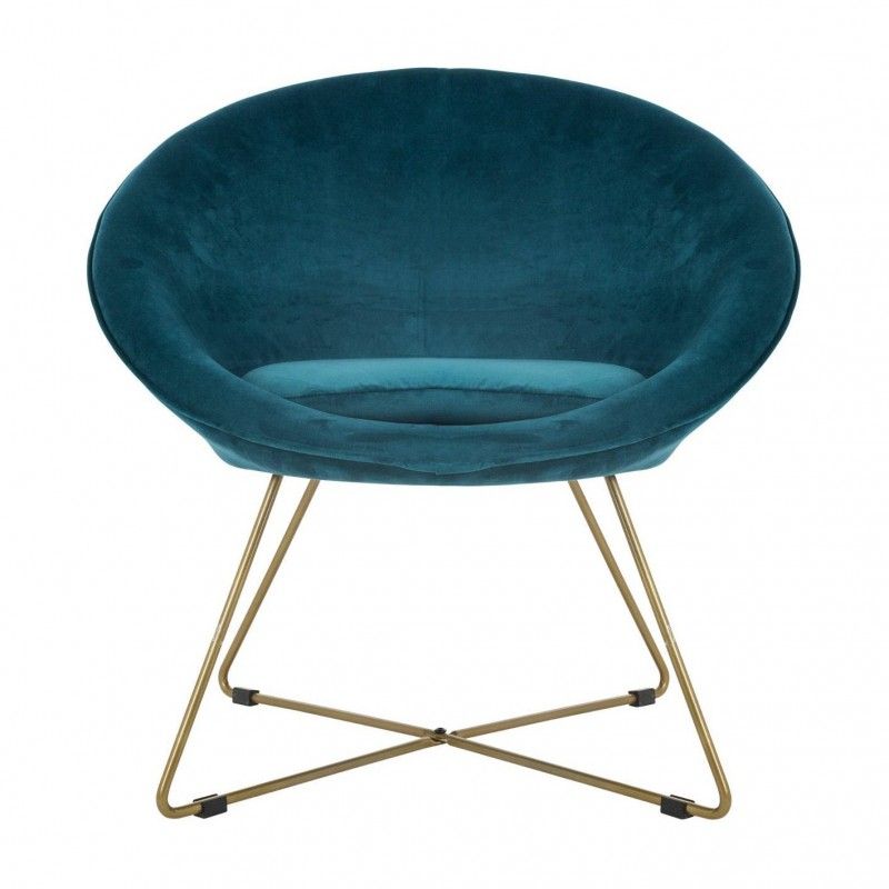 Fauteuil Velours Evan Bleu Canard Atmosphera