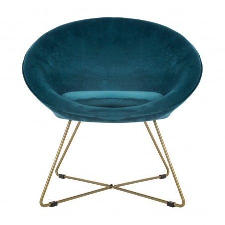Fauteuil Velours Evan Bleu Canard Atmosphera