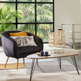 Fauteuil Velours Plisse Noir Solaro Atmosphera 2