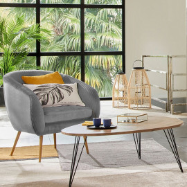 Fauteuil Velours Plisse Gris Solaro Atmosphera 2