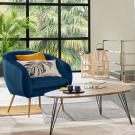 Fauteuil Velours Plisse Bleu Solaro Atmosphera 2