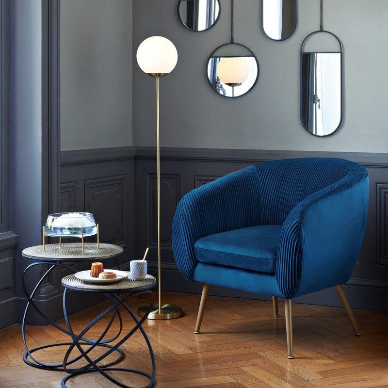 Fauteuil Velours Plisse Bleu Solaro Atmosphera