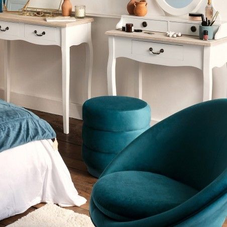 Pouf Velours Bleu Canard Sinan Atmosphera