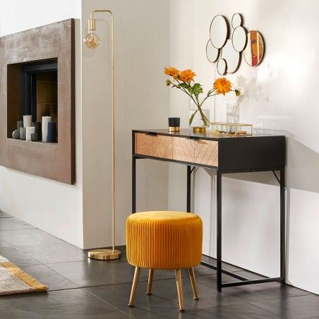 Tabouret Velours Plisse Solaro Moutarde Atmosphera