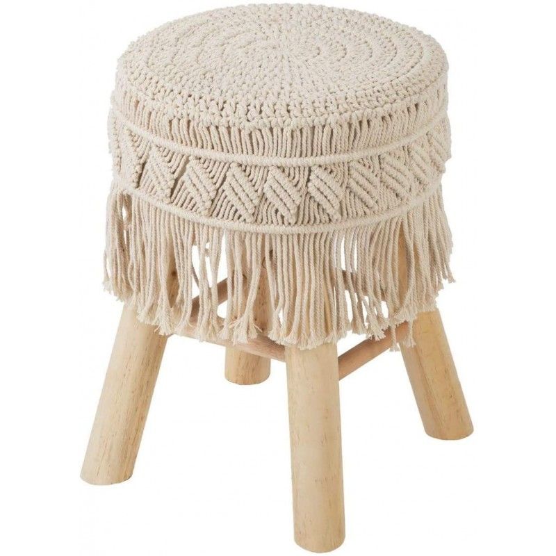 Tabouret Macrame Été Indien Beige Atmosphera