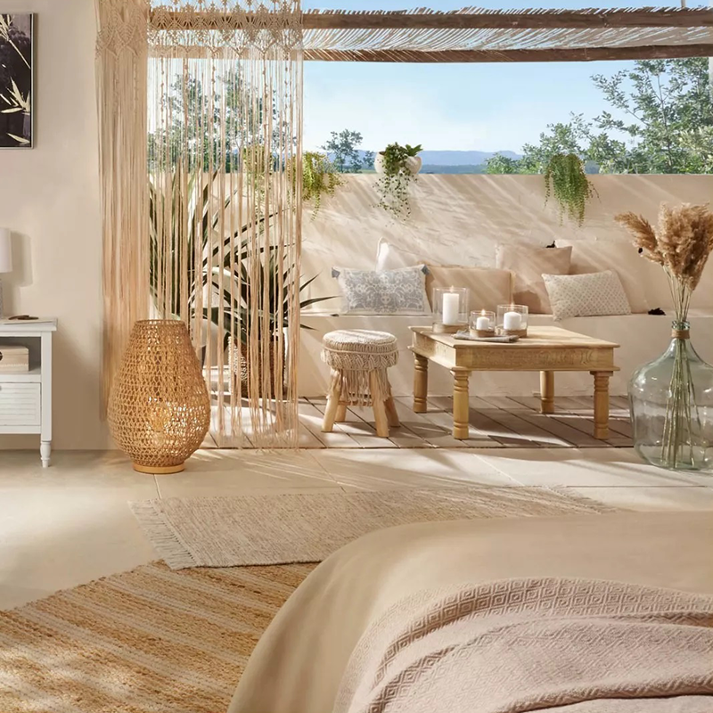 Tabouret Macrame Été Indien Beige Atmosphera