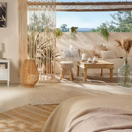 Tabouret Macrame Été Indien Beige Atmosphera