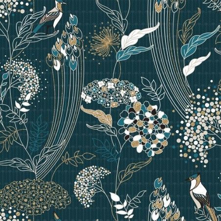 Parure De Lit Art Déco Paon 240x220 Bleu Canard Atmosphera