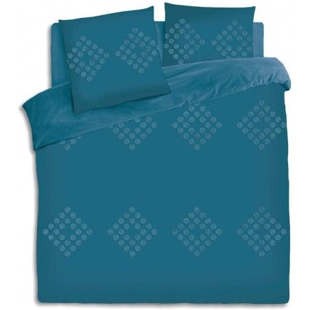 Parure De Lit Coton Lavé 240 X 220 Bleu Canard Atmosphera