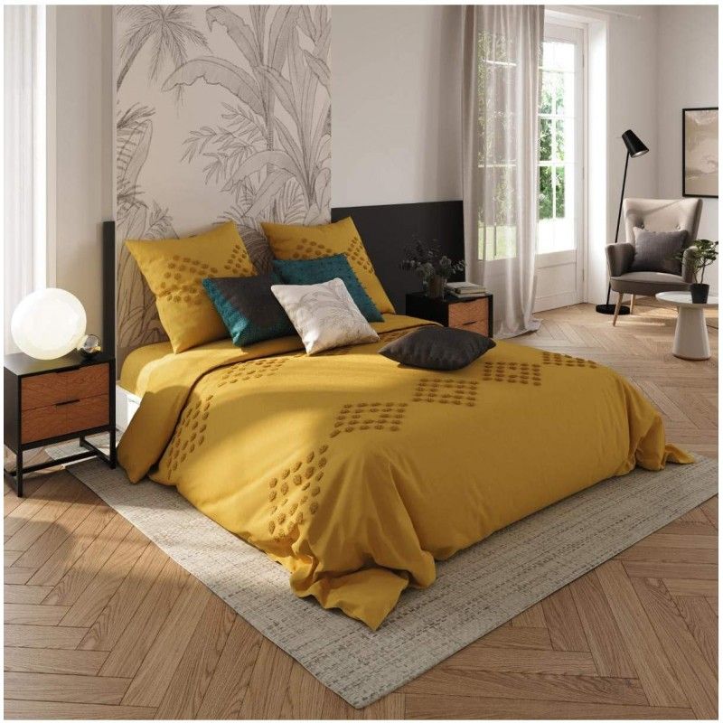 Parure De Lit Coton Lavé 260 X 240 Jaune Atmosphera
