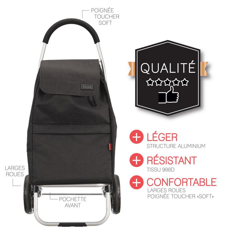 Chariot shopping 2 roues Noir Home Deco Factory