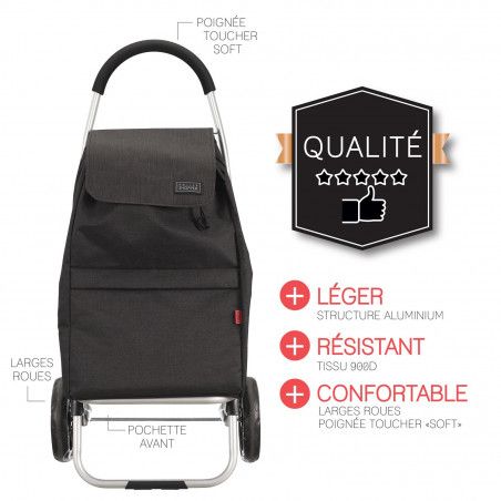 Chariot shopping 2 roues Noir Home Deco Factory