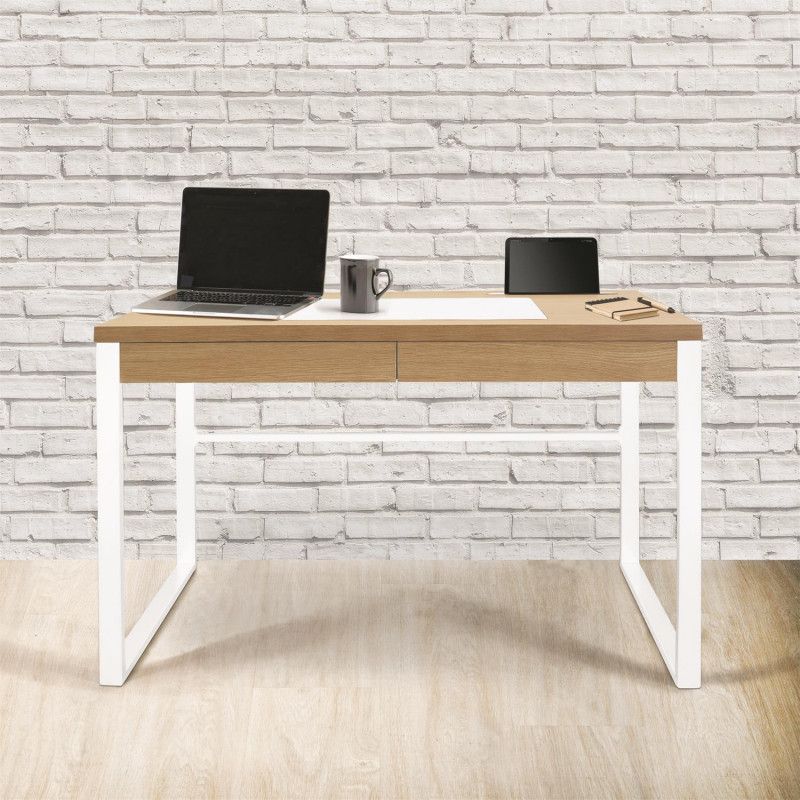 Bureau En Bois Et Métal Blanc Home Deco Factory