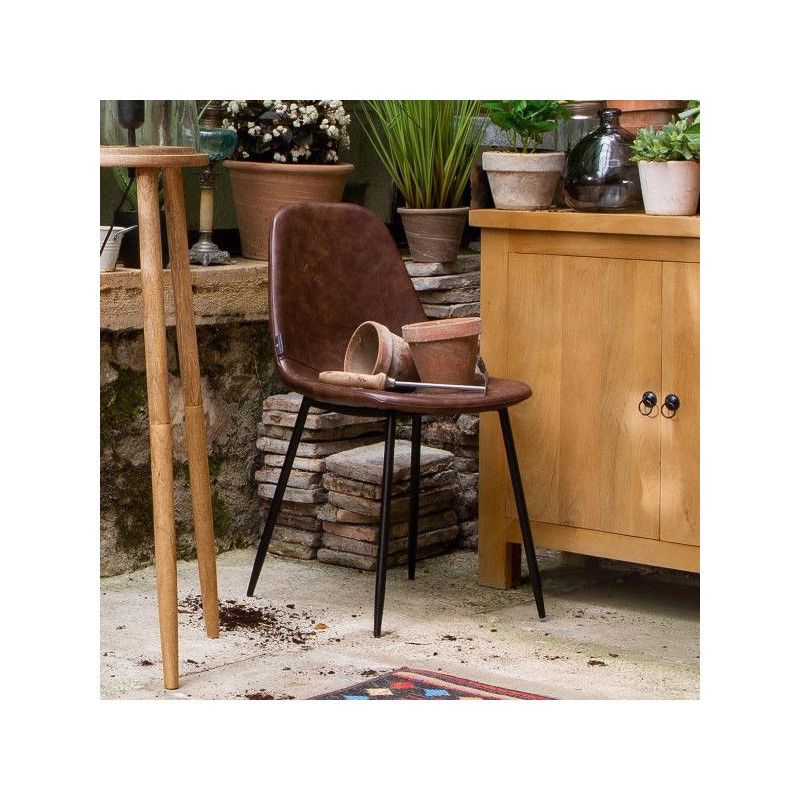 Lot de 4 Chaises Vladi Effet Cuir Marron Atmosphera