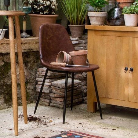 Lot de 4 Chaises Vladi Effet Cuir Marron Atmosphera