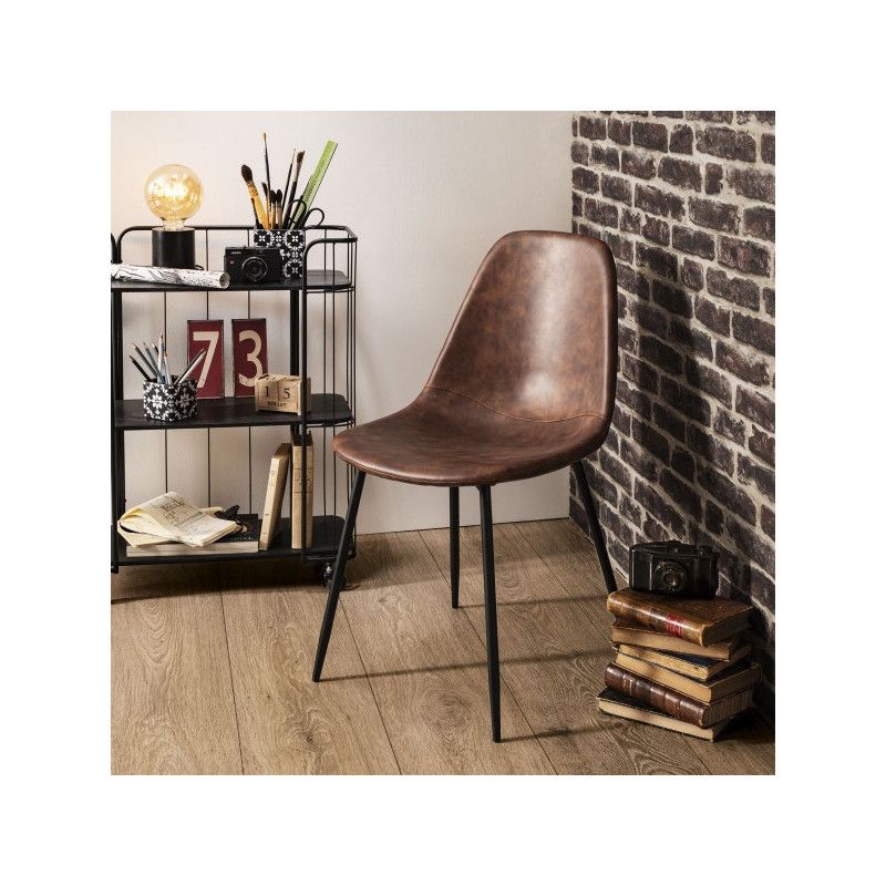 Lot de 4 Chaises Vladi Effet Cuir Marron Atmosphera