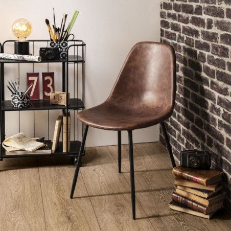 Lot de 4 Chaises Vladi Effet Cuir Marron Atmosphera