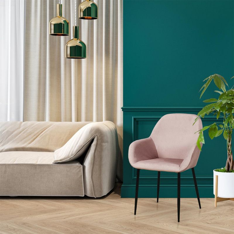 Lot De 4 Fauteuils Velours Côtelé Giulia Rose Home Deco Factory