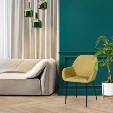 Lot De 4 Fauteuils Velours Côtelé Giulia Jaune Home Deco Factory