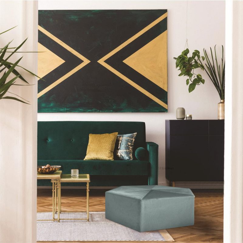 Pouf Velours Côtelé Giulia Bleu Canard Home Deco Factory