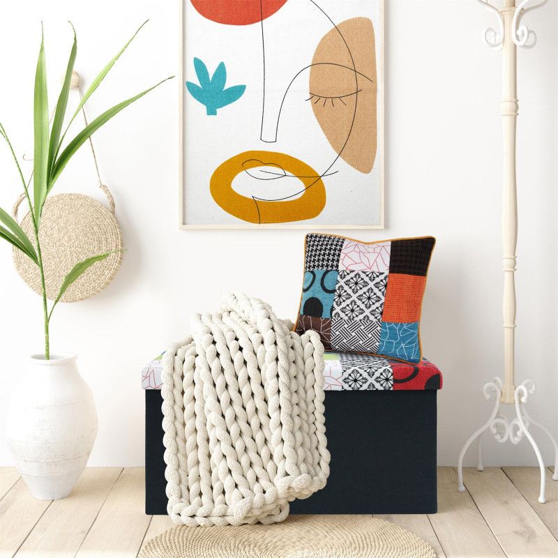 Banc Coffre Patchwork Avec Coussin Patchwork