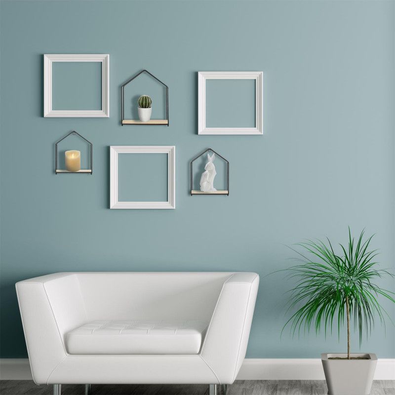 Set De 3 Étagères Forme Maison En Bois Et Métal