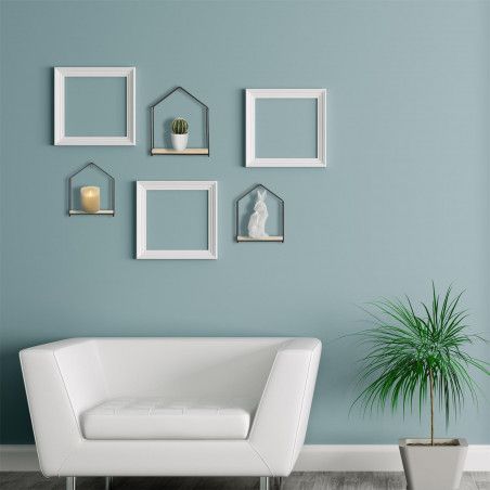 Set De 3 Étagères Forme Maison En Bois Et Métal