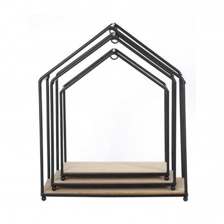 Set De 3 Étagères Forme Maison En Bois Et Métal