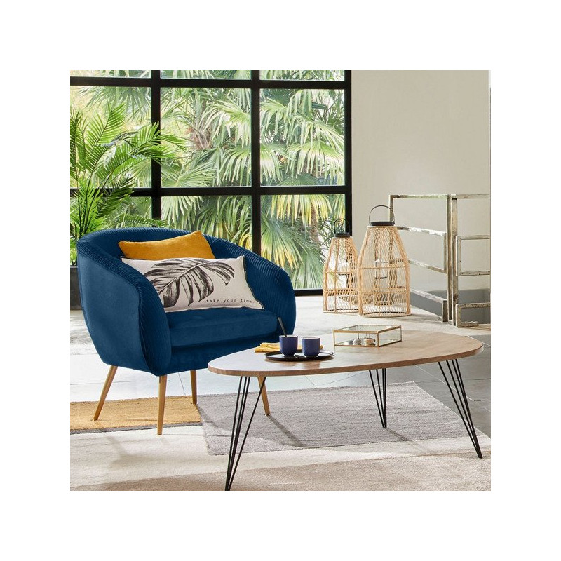 Lot de 2 Fauteuils Velours Plissé Bleu Solaro Atmosphera