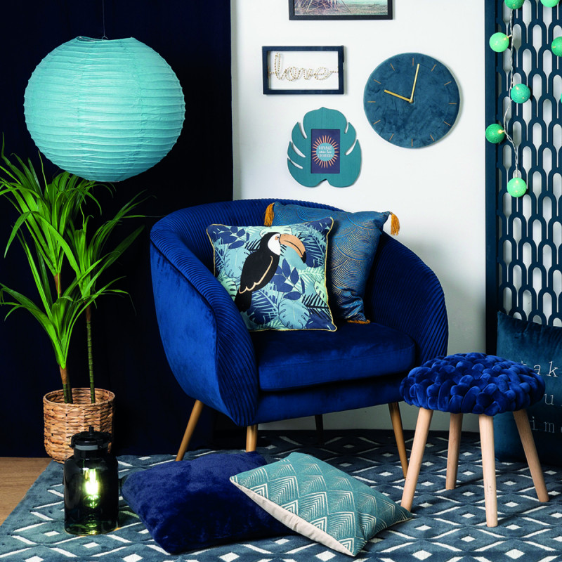 Lot de 2 Fauteuils Velours Plissé Bleu Solaro Atmosphera