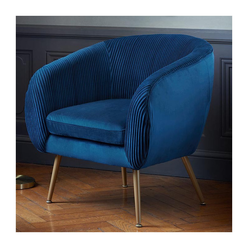 Lot de 2 Fauteuils Velours Plissé Bleu Solaro Atmosphera
