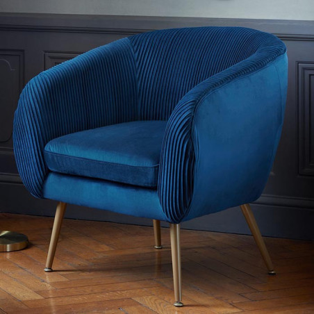 Lot de 2 Fauteuils Velours Plissé Bleu Solaro Atmosphera