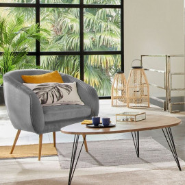 Lot de 2 Fauteuils Velours Plissé Gris Solaro Atmosphera 2