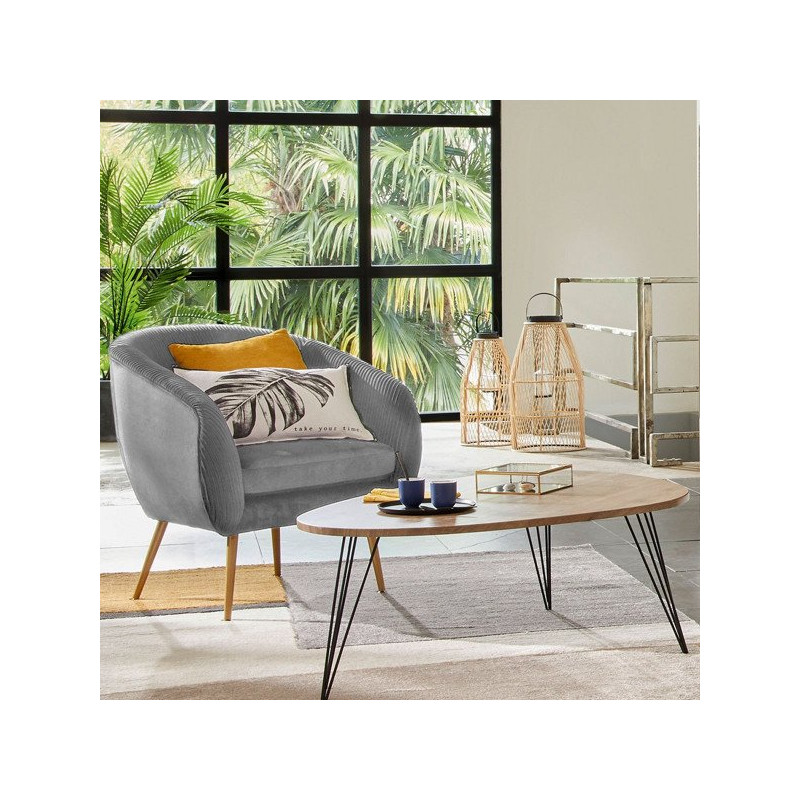Lot de 2 Fauteuils Velours Plissé Gris Solaro Atmosphera