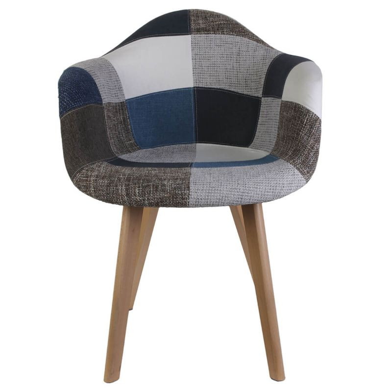 Lot De 4 Fauteuils Patchwork Bleu Gris Home Deco Factory