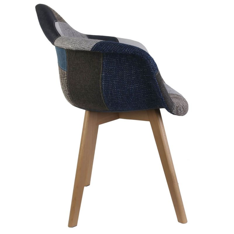 Lot De 6 Fauteuils Patchwork Bleu Gris Home Deco Factory