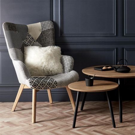 Lot De 2 Fauteuil Helsinki Patchwork Gris Home Deco Factory