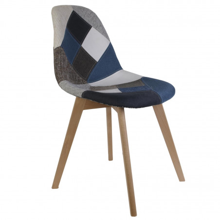 Lot de 6 Chaises Patchwork Bleu Gris Home Deco Factory