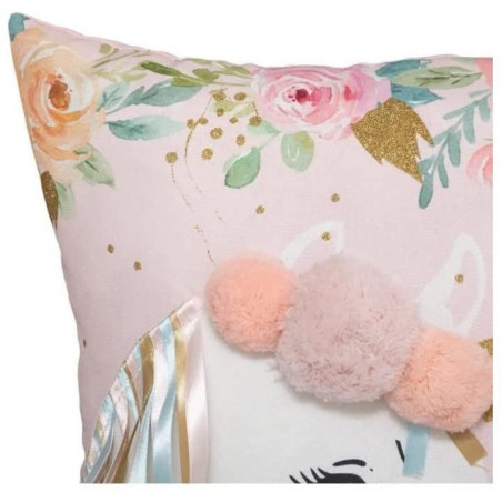 Coussin Licorne Rubans Rose Atmosphera
